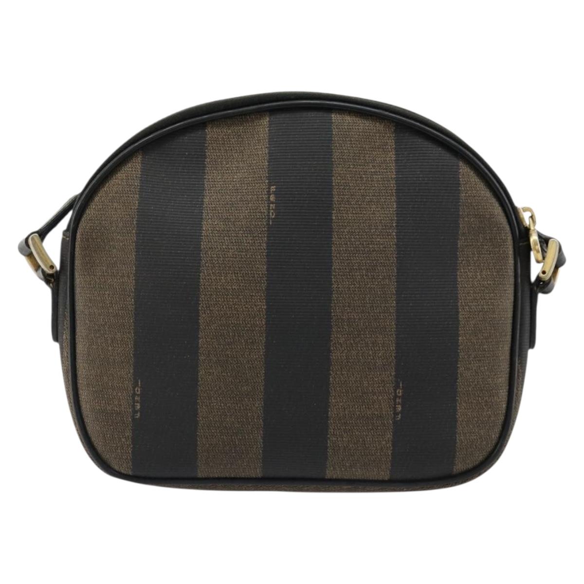 FENDI Pecan Canvas Shoulder Bag PVC Black Brown Auth ti3977