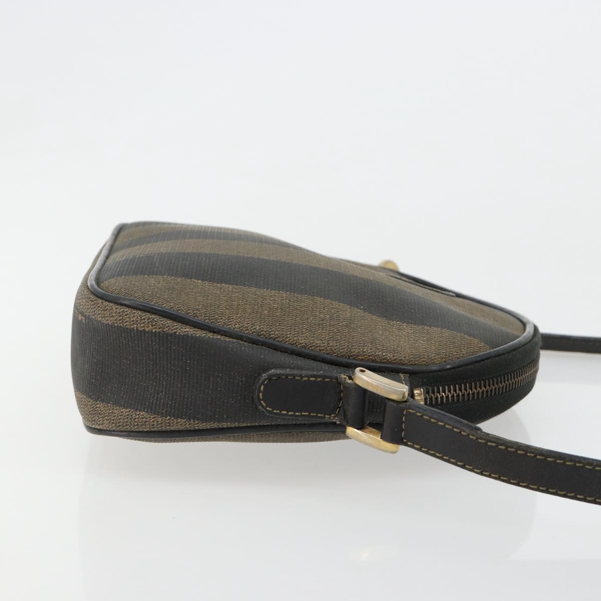 FENDI Pecan Canvas Shoulder Bag PVC Black Brown Auth ti3977