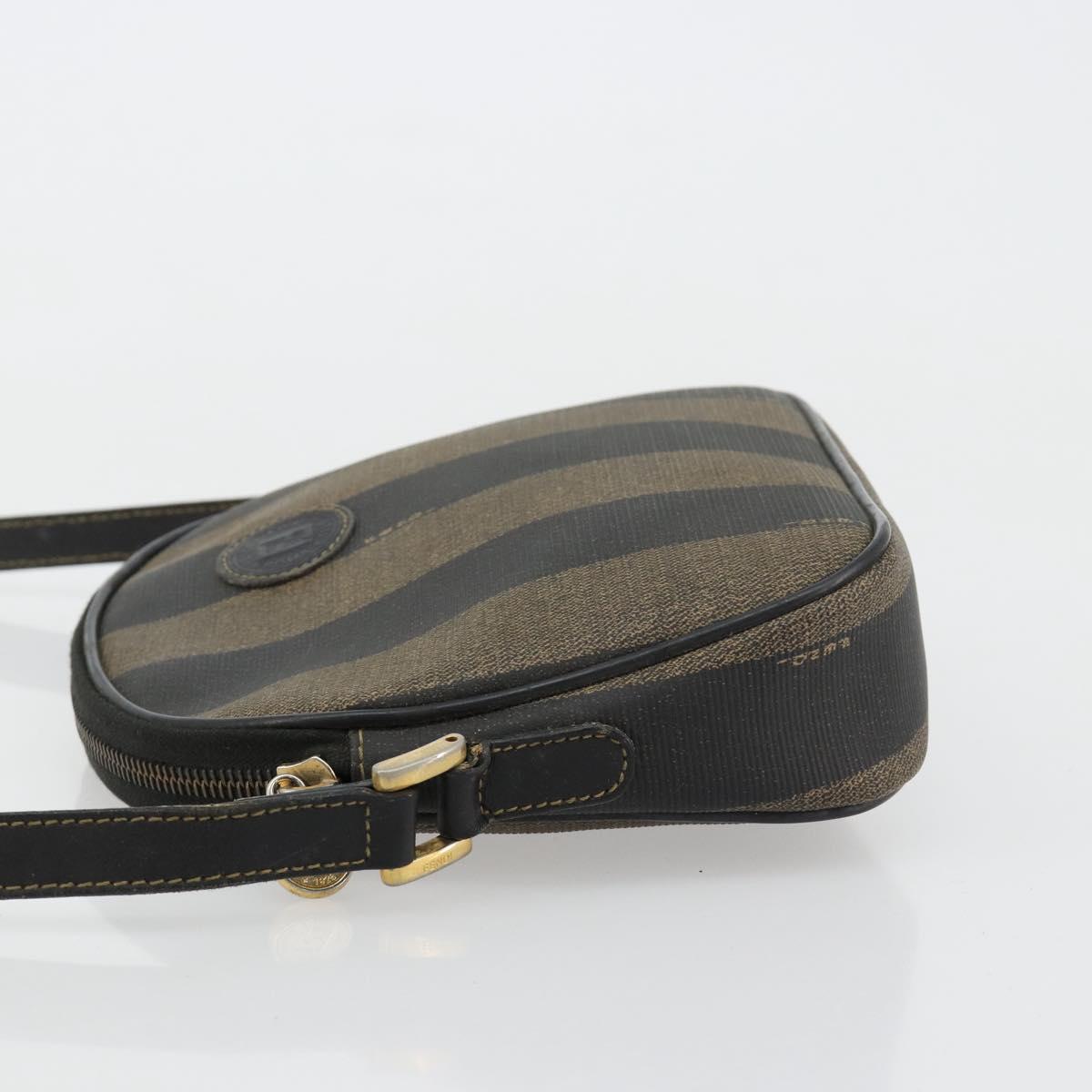 FENDI Pecan Canvas Shoulder Bag PVC Black Brown Auth ti3977