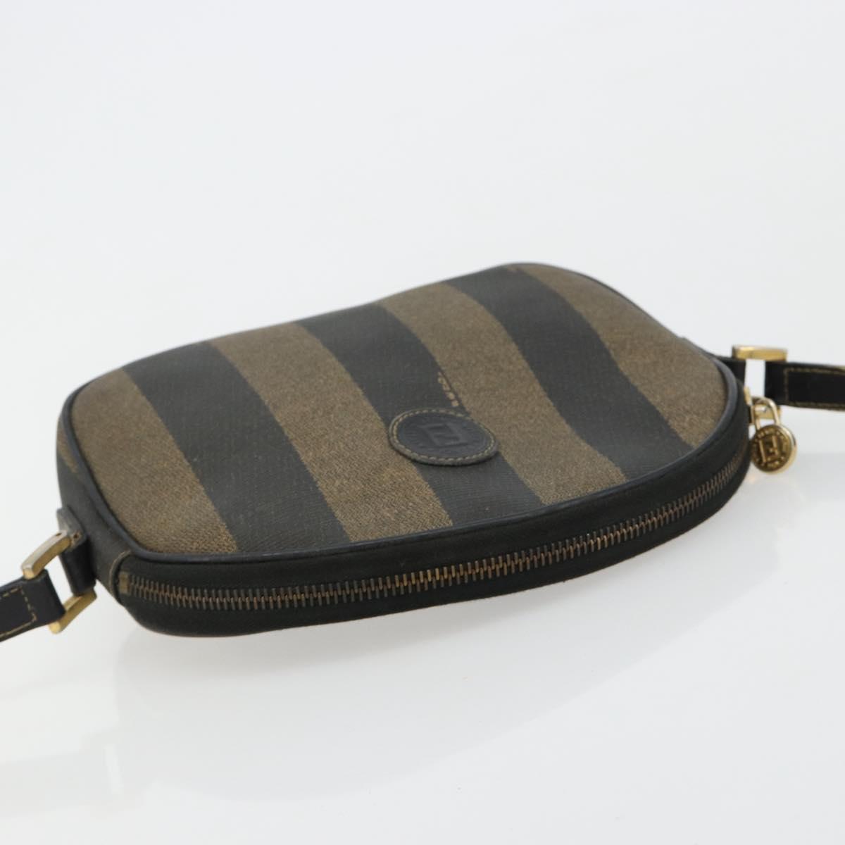 FENDI Pecan Canvas Shoulder Bag PVC Black Brown Auth ti3977