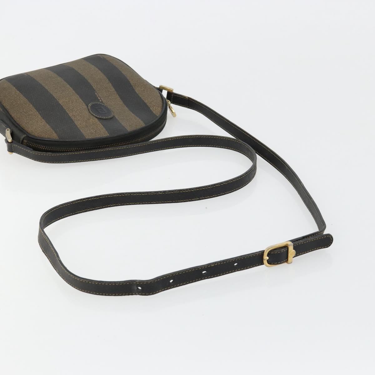 FENDI Pecan Canvas Shoulder Bag PVC Black Brown Auth ti3977