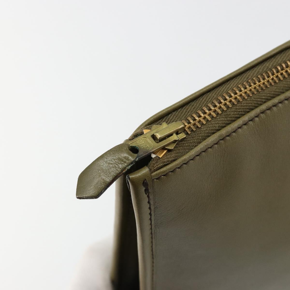 Christian Dior Clutch Bag Leather Green Gold Auth ti3979