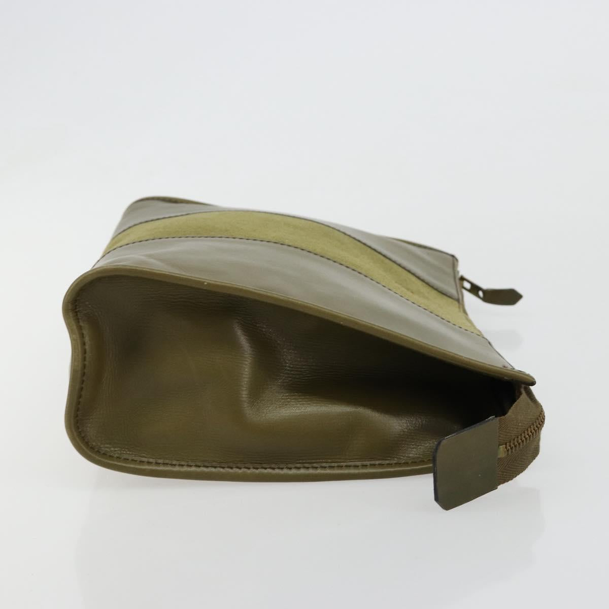 Christian Dior Clutch Bag Leather Green Gold Auth ti3979
