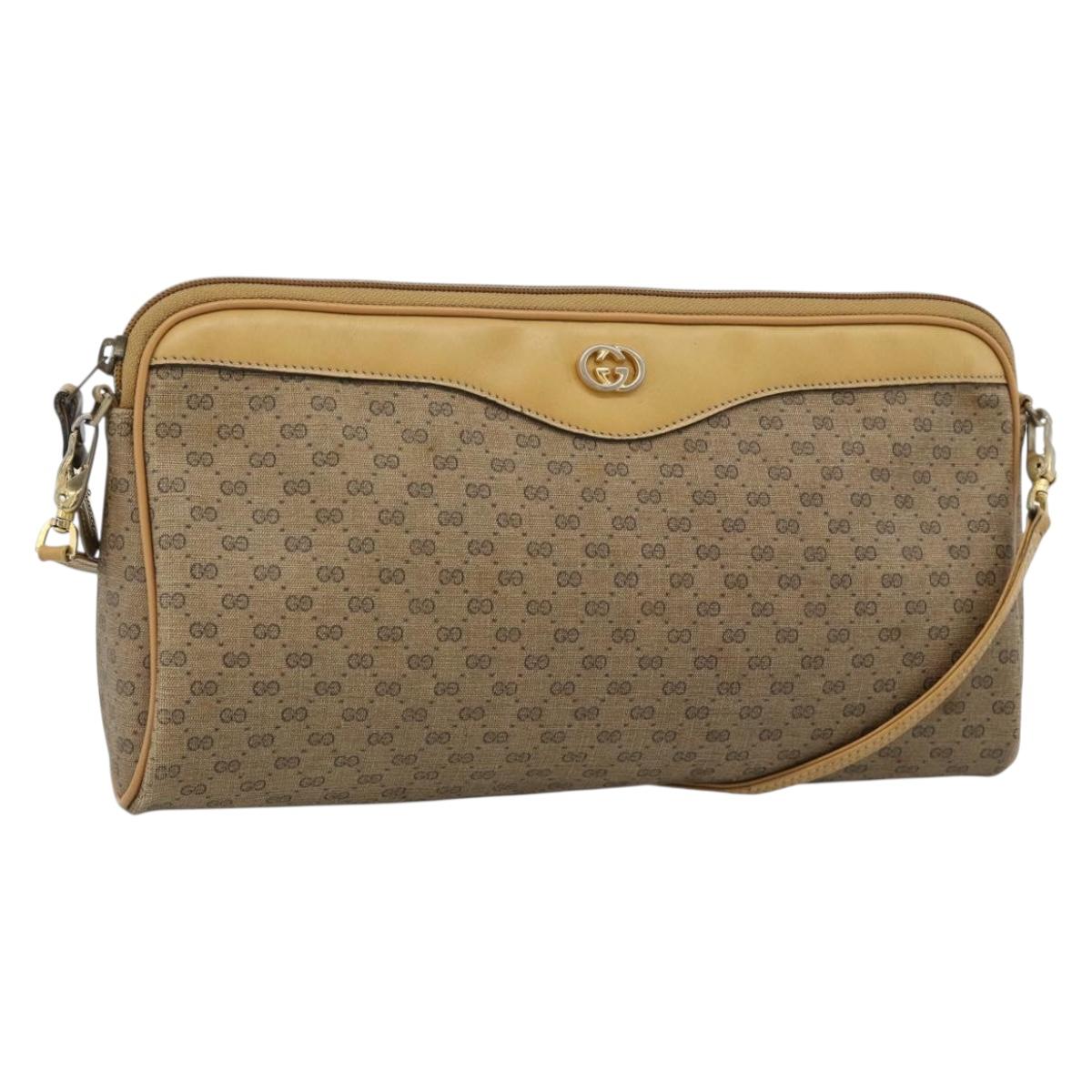 GUCCI Micro GG Supreme Shoulder Bag PVC Beige Gold Auth ti3980
