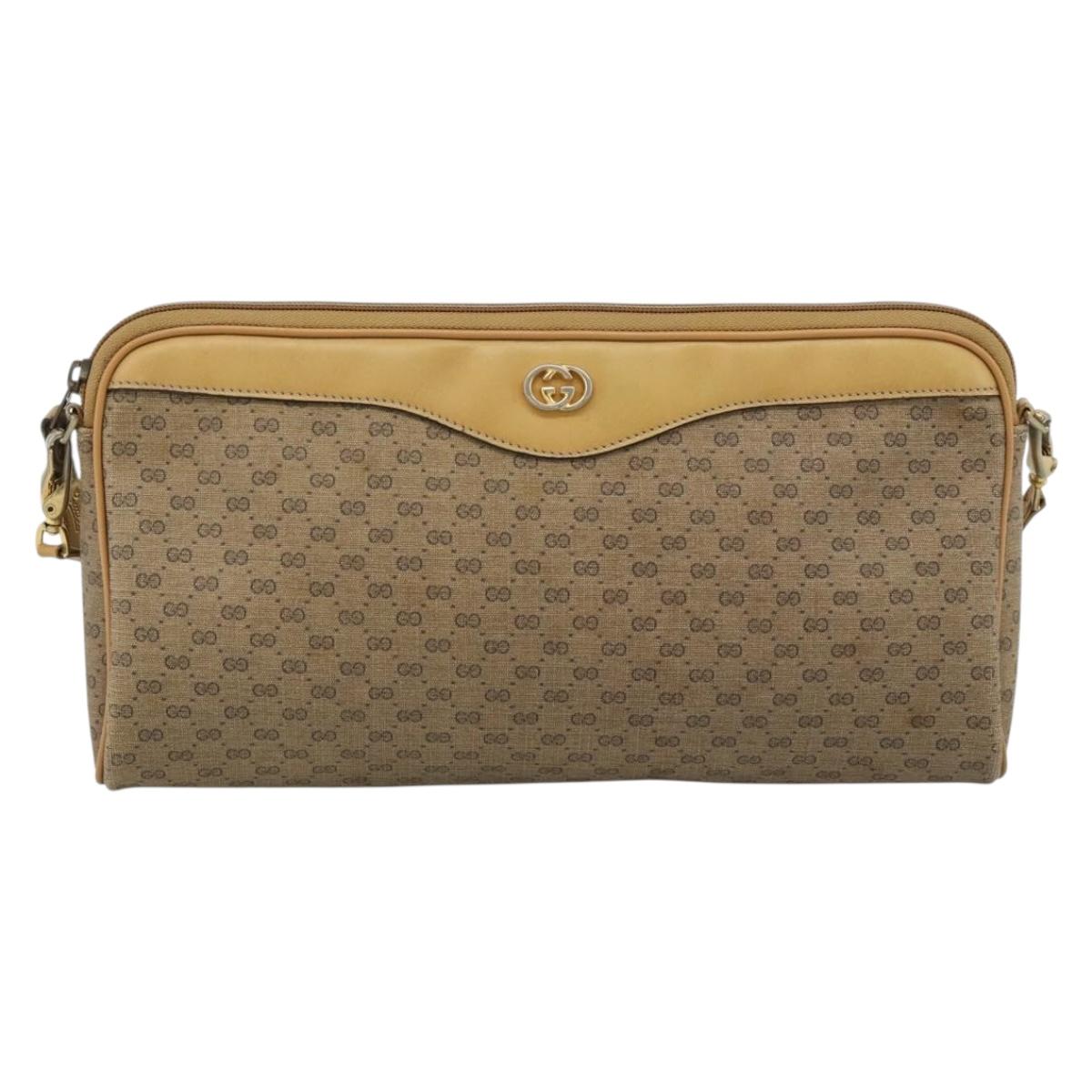 GUCCI Micro GG Supreme Shoulder Bag PVC Beige Gold Auth ti3980