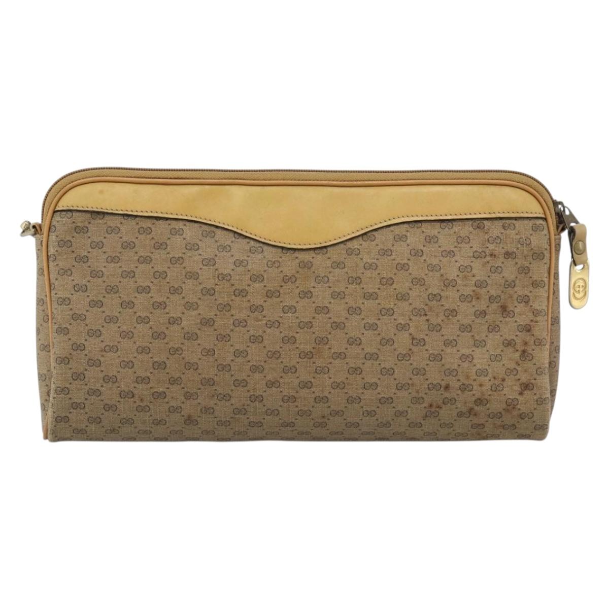 GUCCI Micro GG Supreme Shoulder Bag PVC Beige Gold Auth ti3980