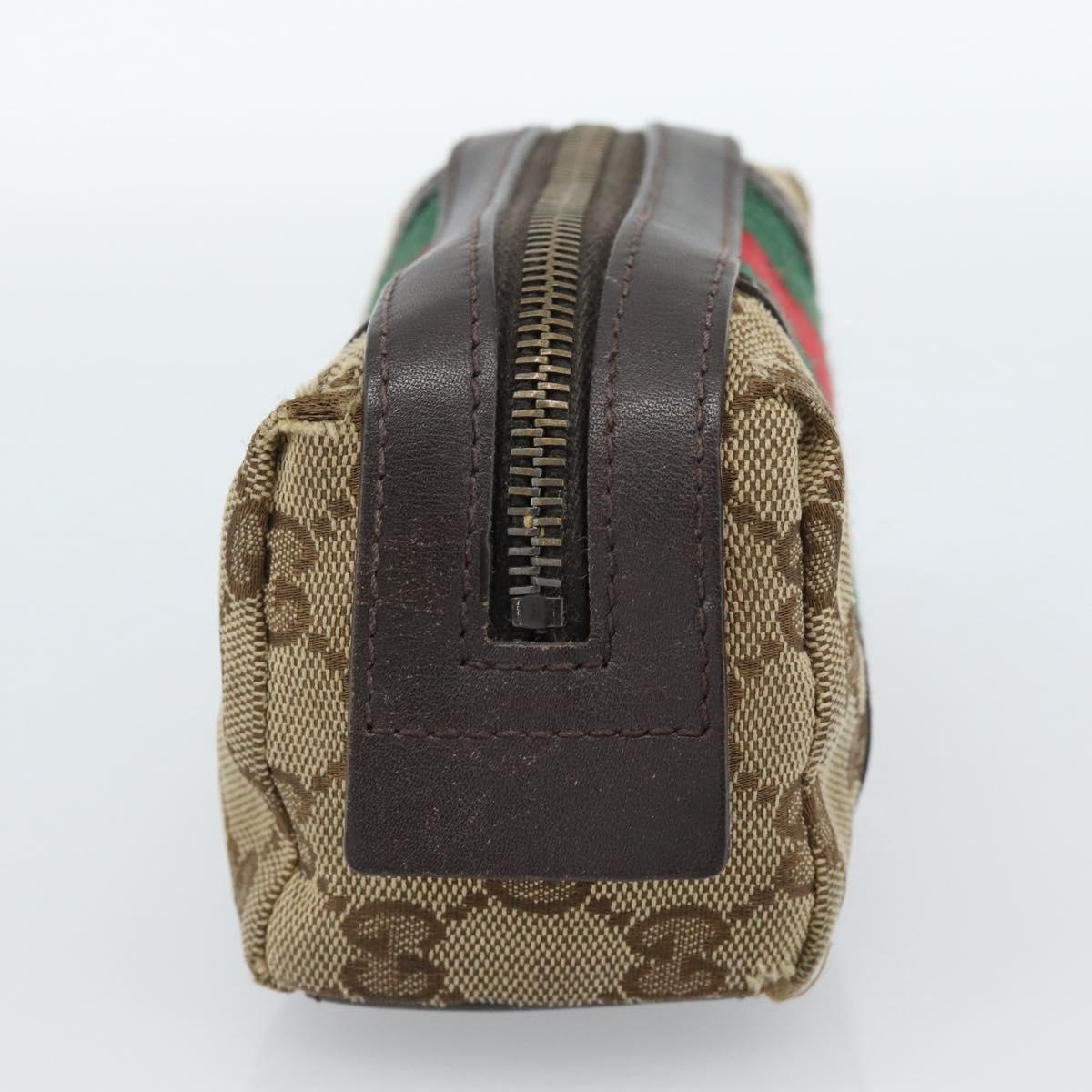 GUCCI GG Canvas Web Sherry Line Pouch Beige 256639 Auth ti3981