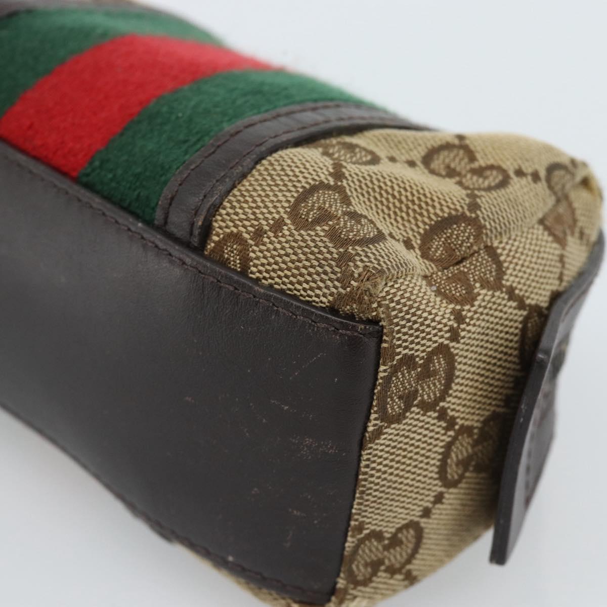 GUCCI GG Canvas Web Sherry Line Pouch Beige 256639 Auth ti3981