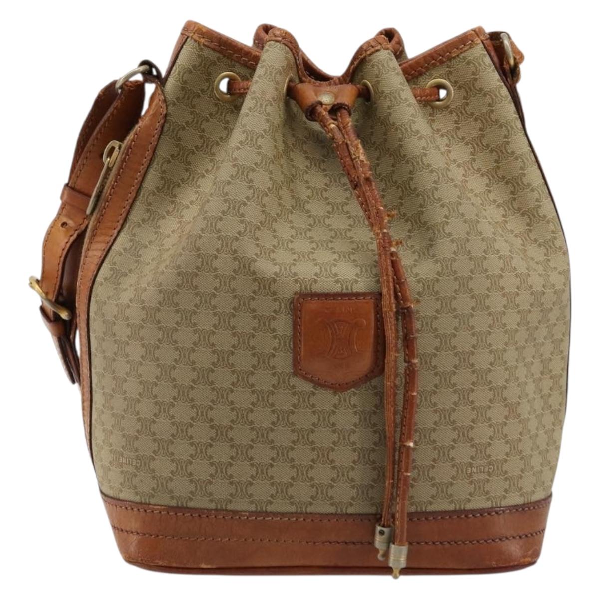 CELINE Macadam Canvas Shoulder Bag PVC Beige Gold Auth ti3982