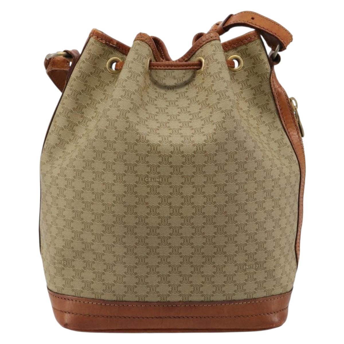 CELINE Macadam Canvas Shoulder Bag PVC Beige Gold Auth ti3982