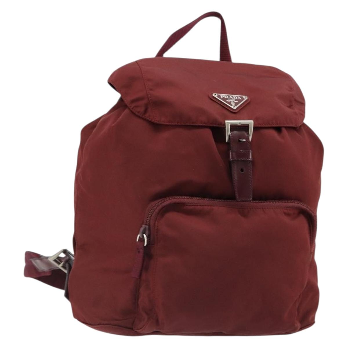 PRADA Backpack Nylon Red Silver Auth ti3983A