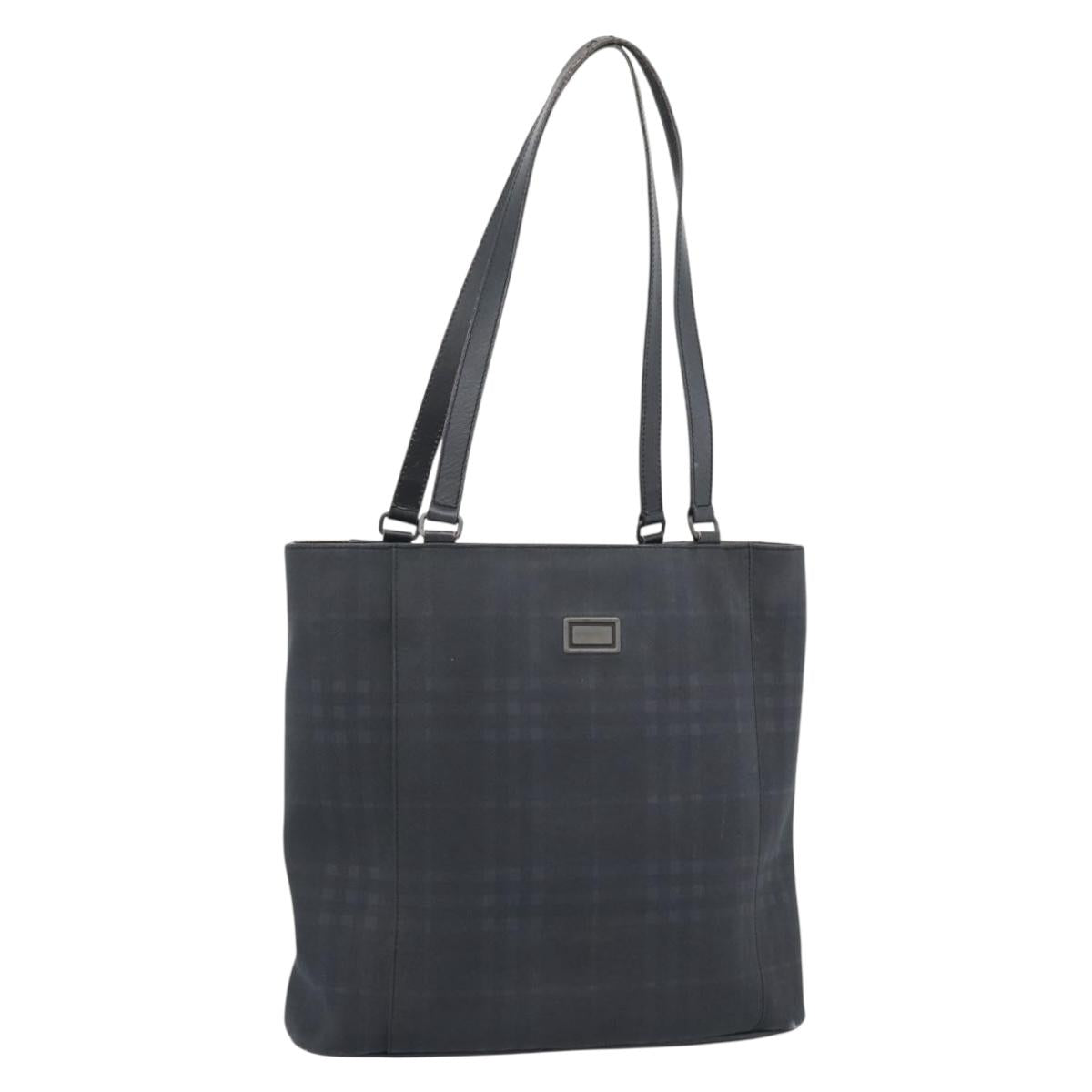 BURBERRY Nova Check Tote Bag PVC Navy Silver Auth ti3984