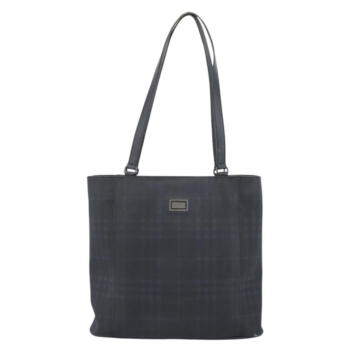 BURBERRY Nova Check Tote Bag PVC Navy Silver Auth ti3984