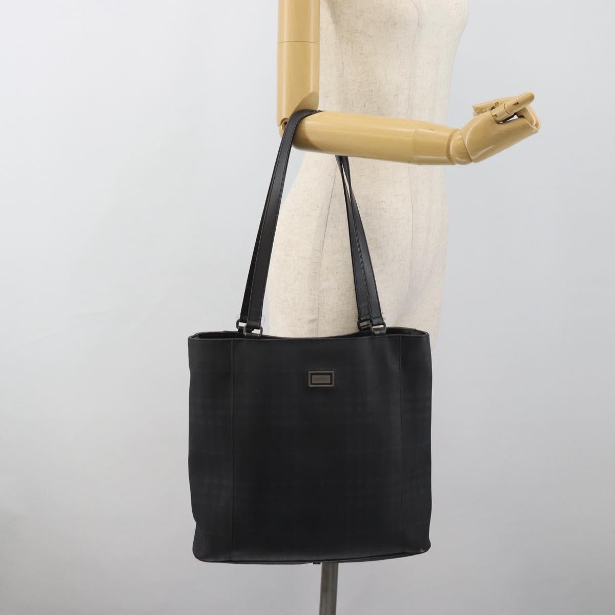 BURBERRY Nova Check Tote Bag PVC Navy Silver Auth ti3984