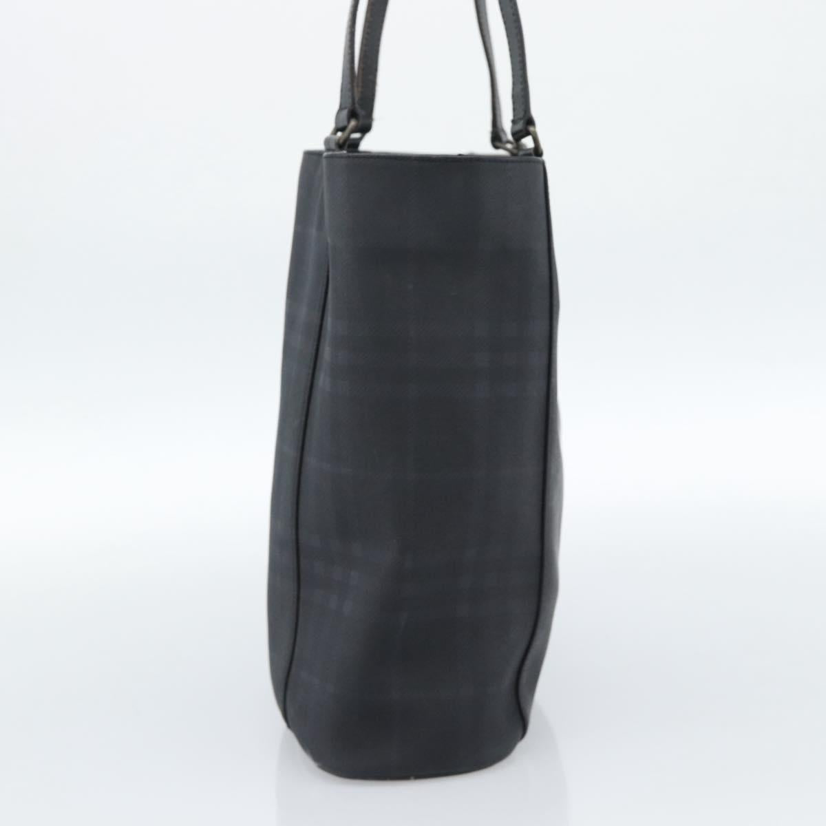 BURBERRY Nova Check Tote Bag PVC Navy Silver Auth ti3984