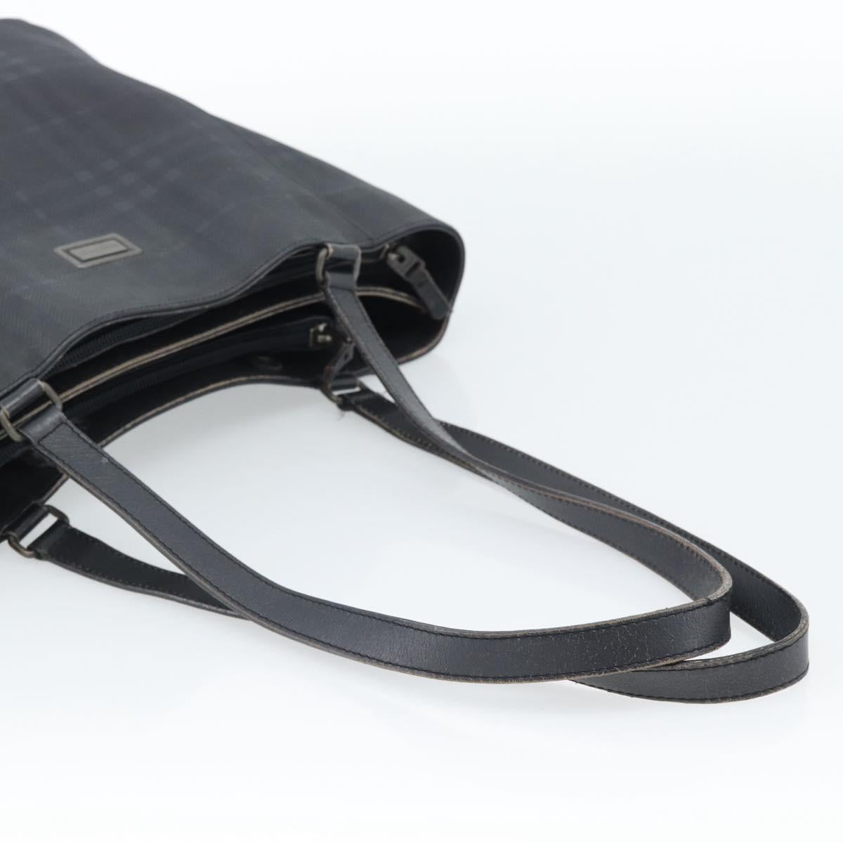 BURBERRY Nova Check Tote Bag PVC Navy Silver Auth ti3984