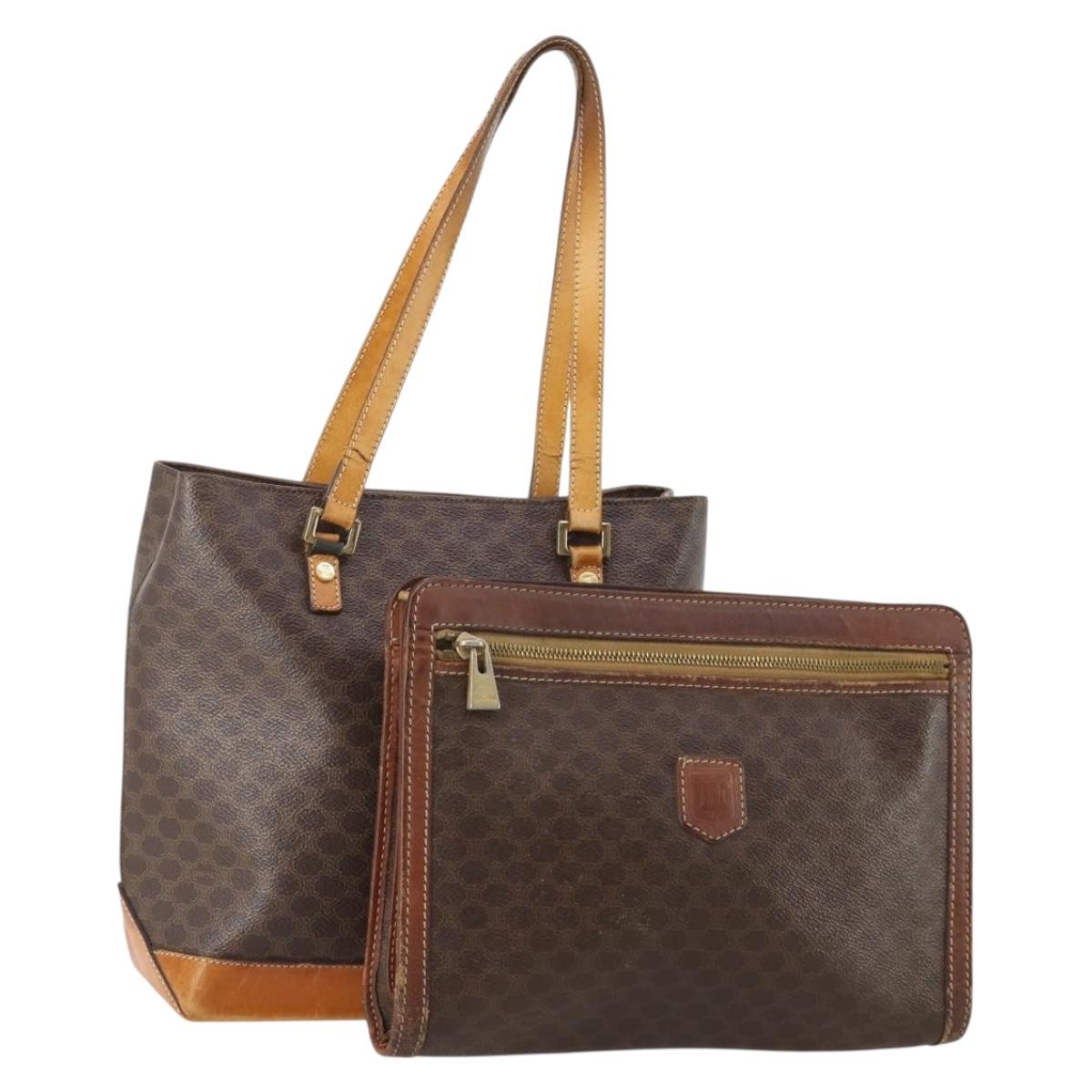 CELINE Macadam Canvas Clutch Bag PVC Leather 2 Set Brown Auth ti3985