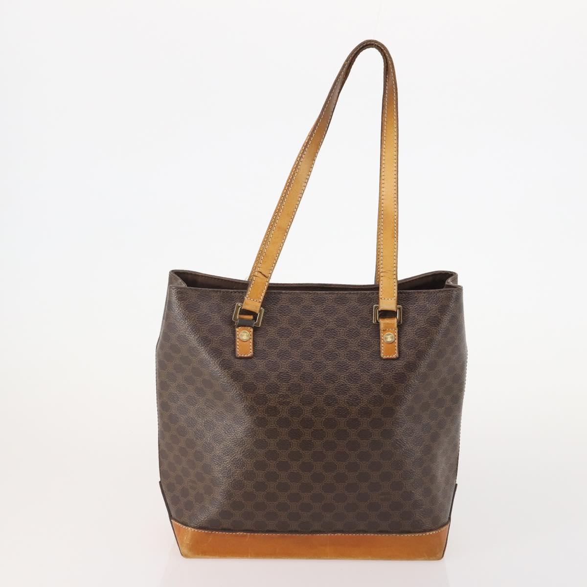 CELINE Macadam Canvas Clutch Bag PVC Leather 2 Set Brown Auth ti3985