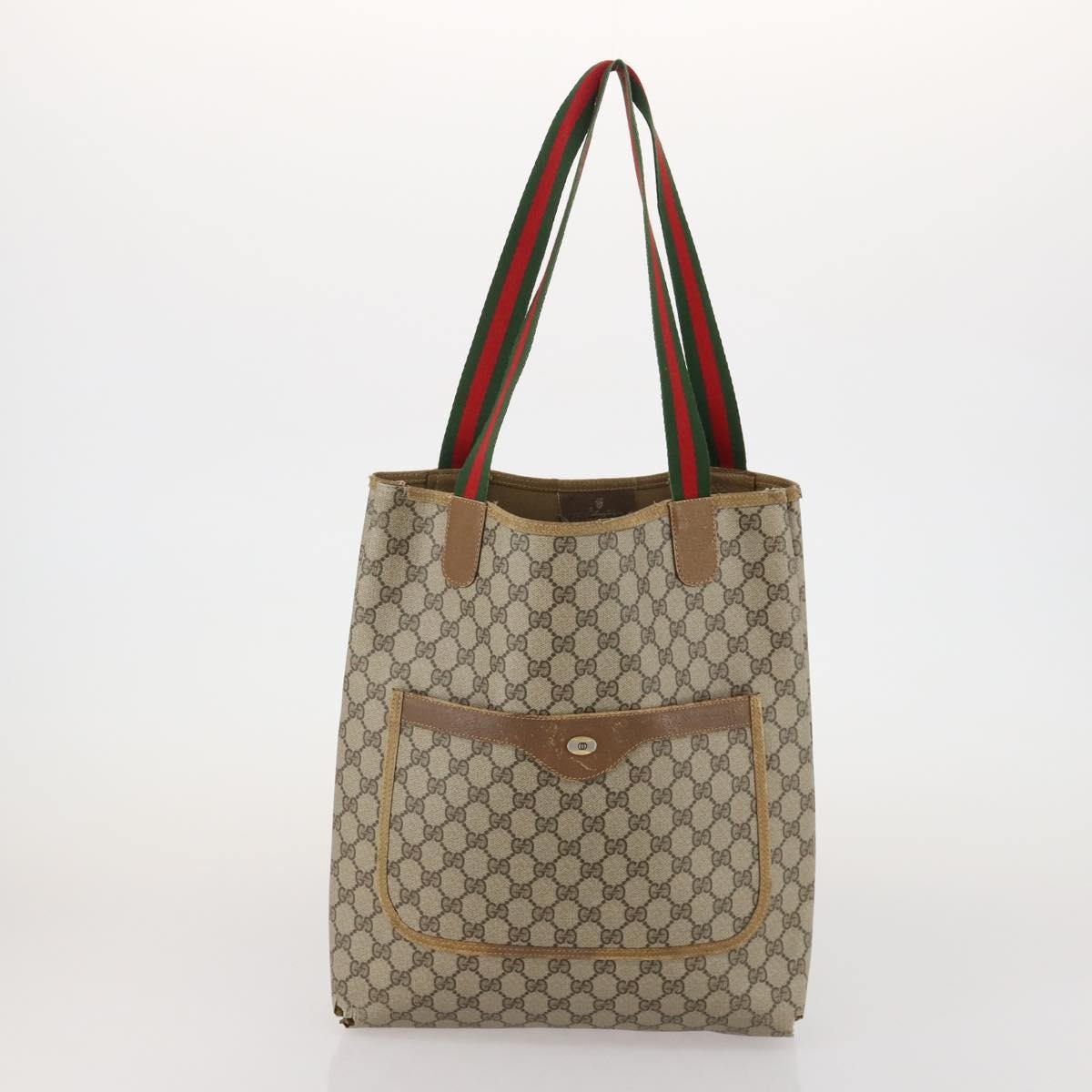 GUCCI GG Supreme Web Sherry Line Tote Bag PVC 2 Set Beige Auth ti3987