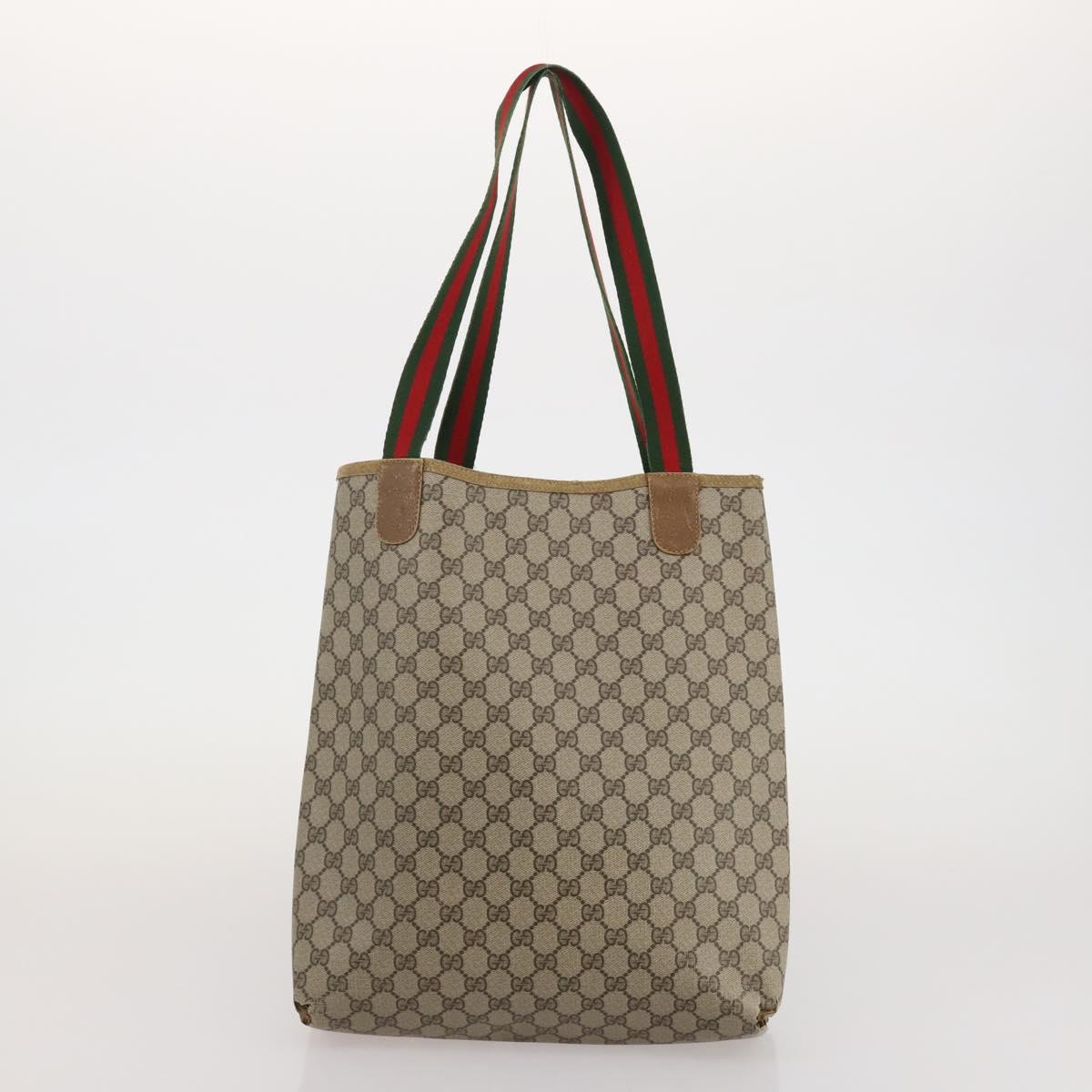 GUCCI GG Supreme Web Sherry Line Tote Bag PVC 2 Set Beige Auth ti3987