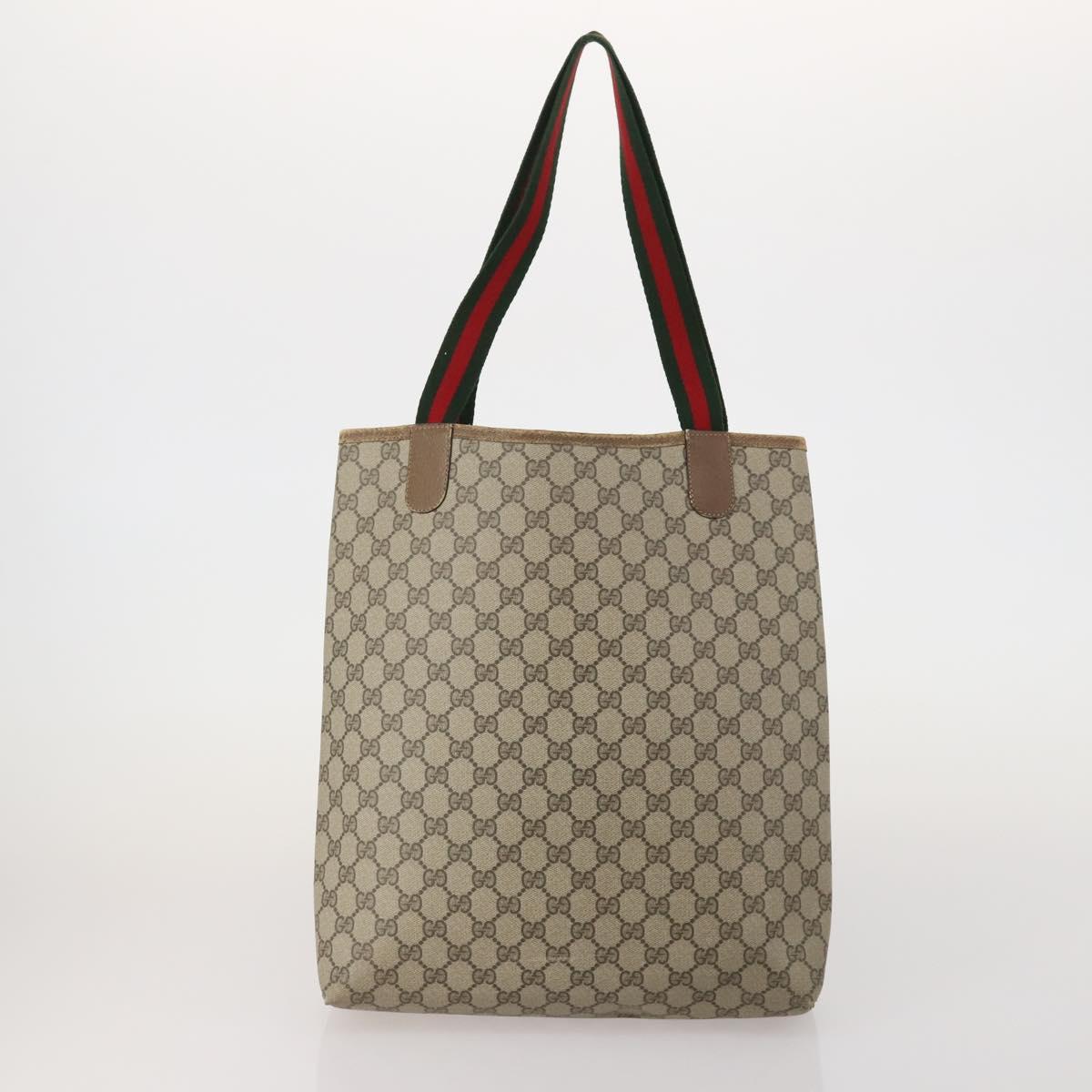 GUCCI GG Supreme Web Sherry Line Tote Bag PVC 2 Set Beige Auth ti3987