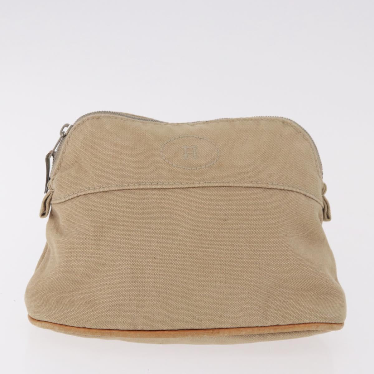 HERMES Pouch Canvas Leather 5 Set Beige Pink Purple Auth ti3991