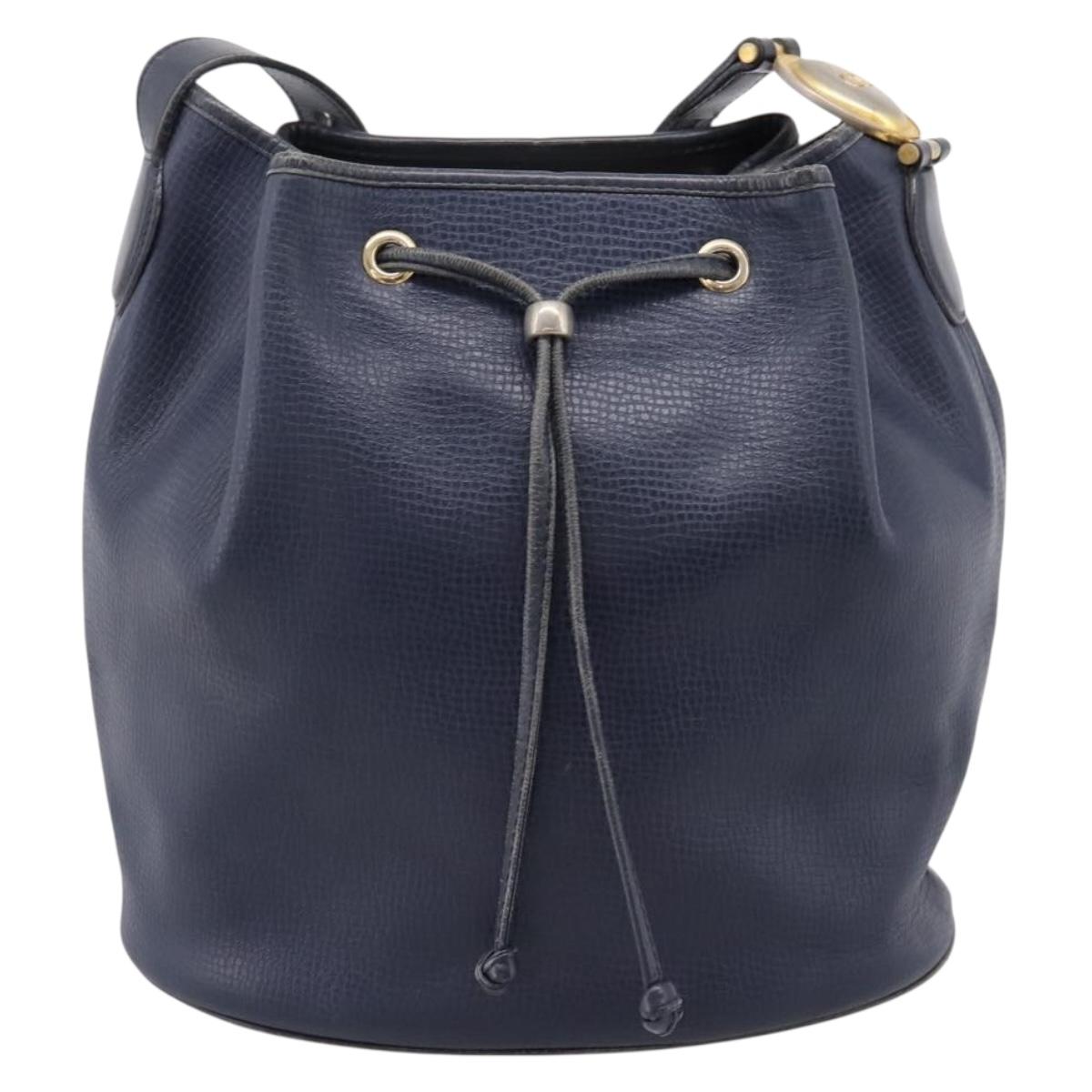 Christian Dior Purse Shoulder Bag Leather Navy Gold Tone Auth ti3995
