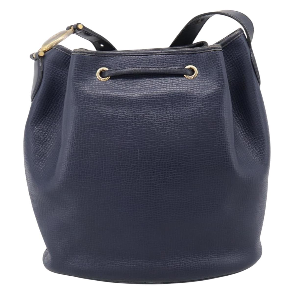 Christian Dior Purse Shoulder Bag Leather Navy Gold Tone Auth ti3995
