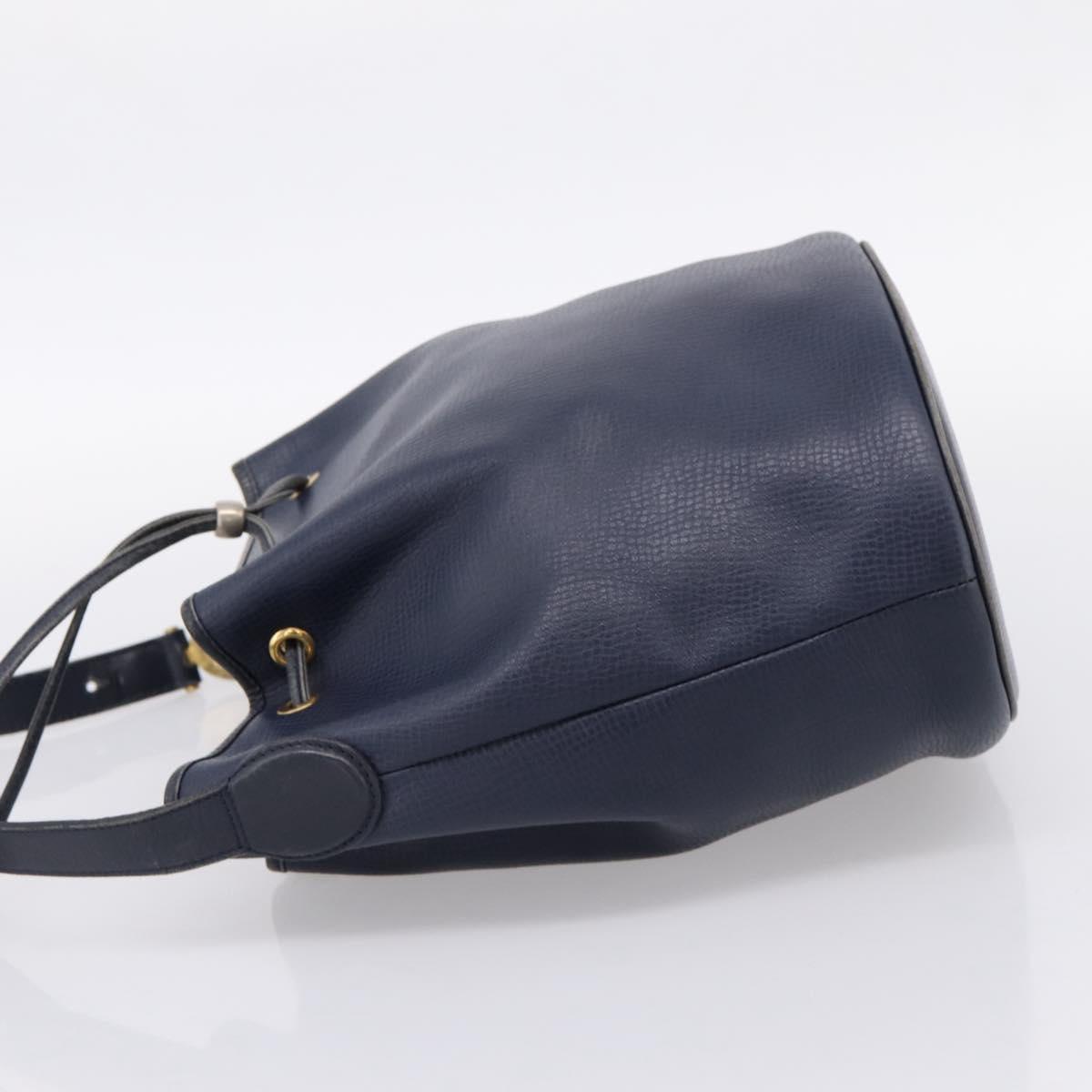 Christian Dior Purse Shoulder Bag Leather Navy Gold Tone Auth ti3995