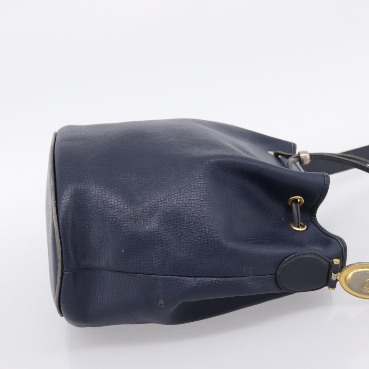 Christian Dior Purse Shoulder Bag Leather Navy Gold Tone Auth ti3995