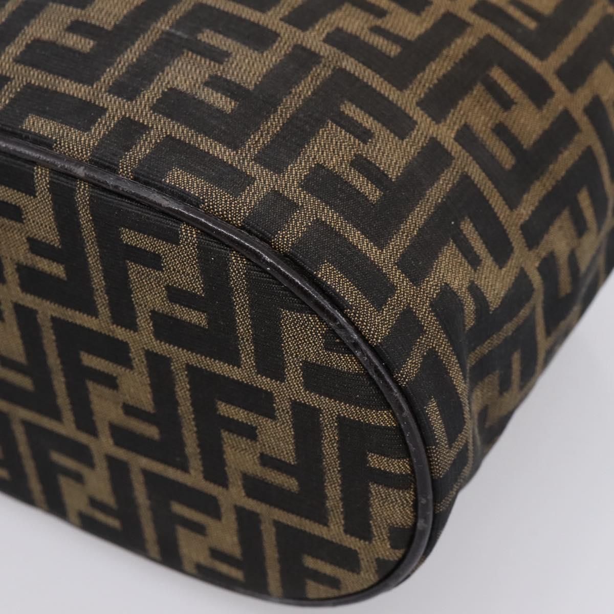 FENDI Zucca Canvas Vanity Hand Bag Brown Silver Auth ti3997