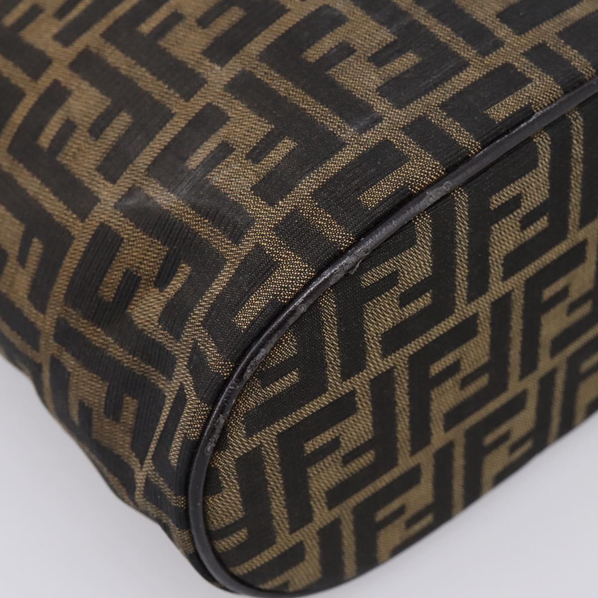 FENDI Zucca Canvas Vanity Hand Bag Brown Silver Auth ti3997