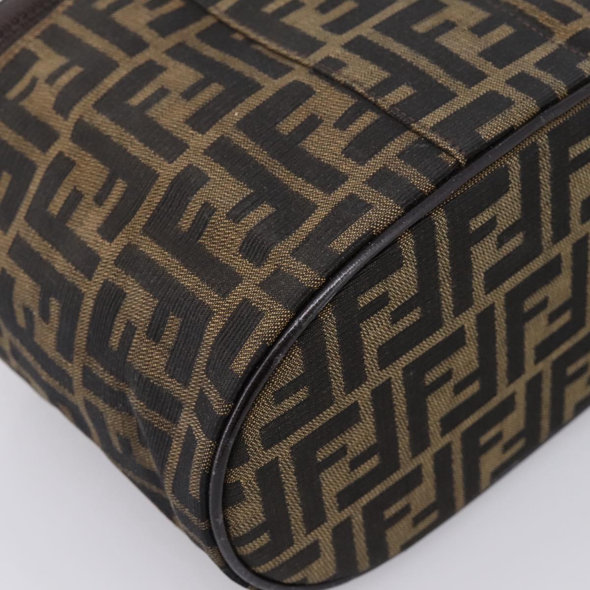 FENDI Zucca Canvas Vanity Hand Bag Brown Silver Auth ti3997