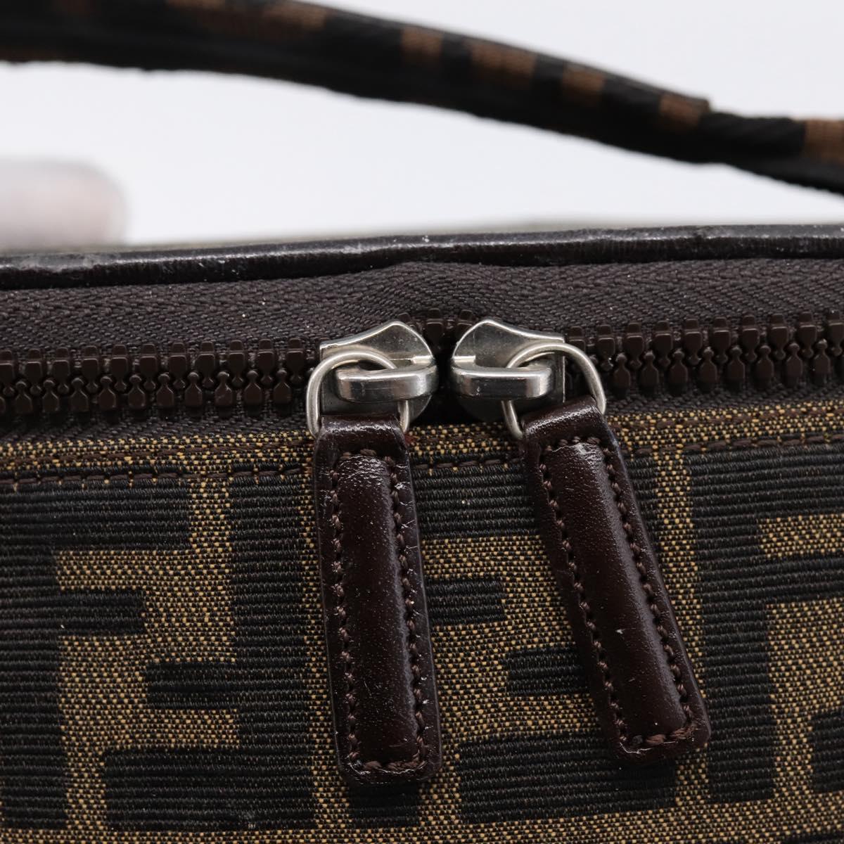 FENDI Zucca Canvas Vanity Hand Bag Brown Silver Auth ti3997