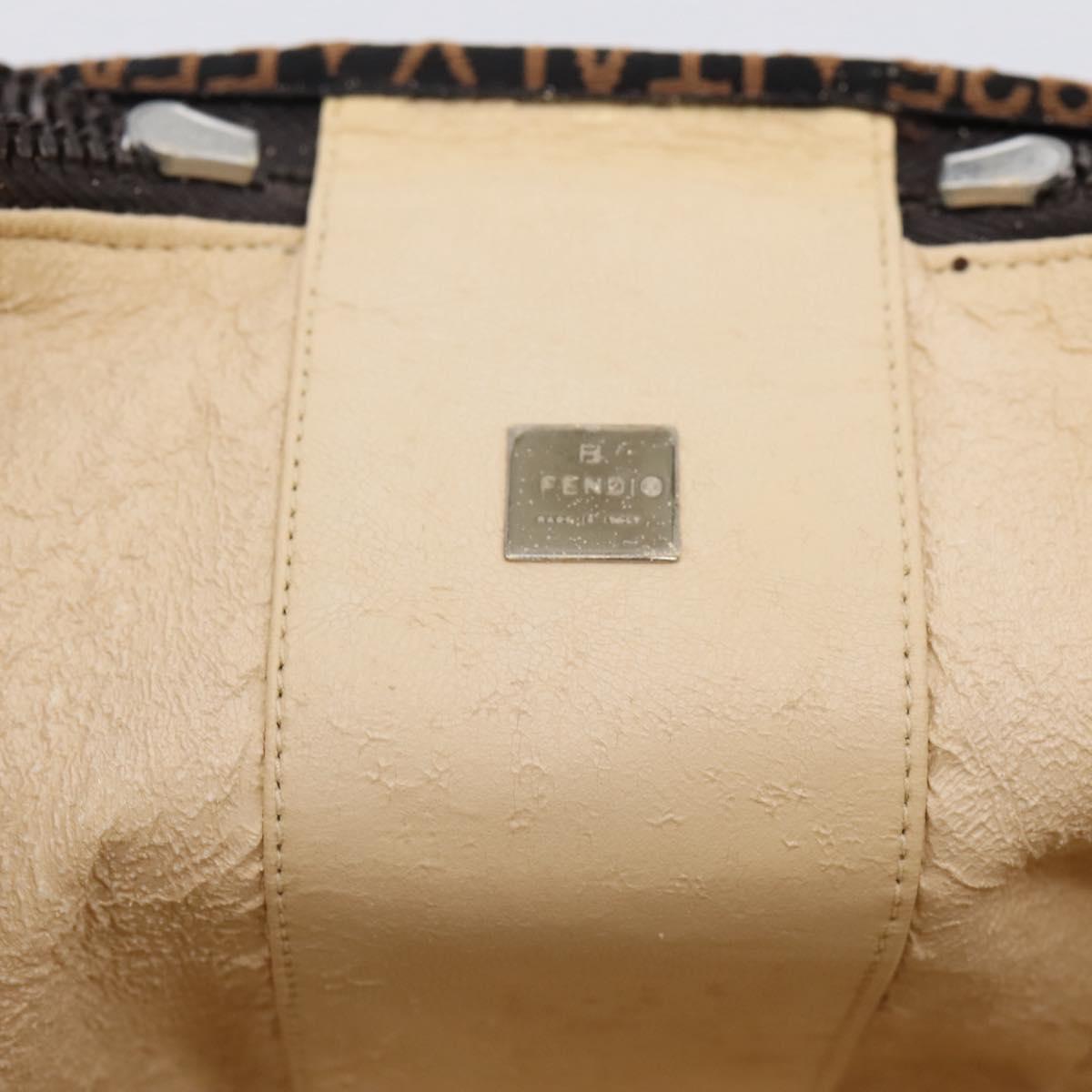 FENDI Zucca Canvas Vanity Hand Bag Brown Silver Auth ti3997