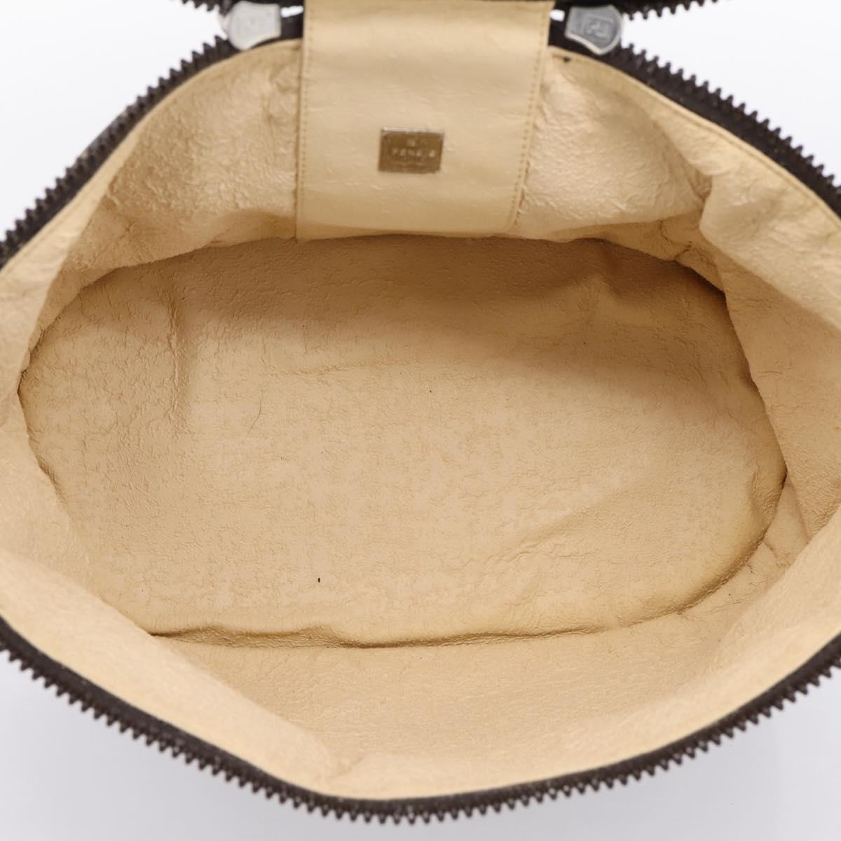 FENDI Zucca Canvas Vanity Hand Bag Brown Silver Auth ti3997