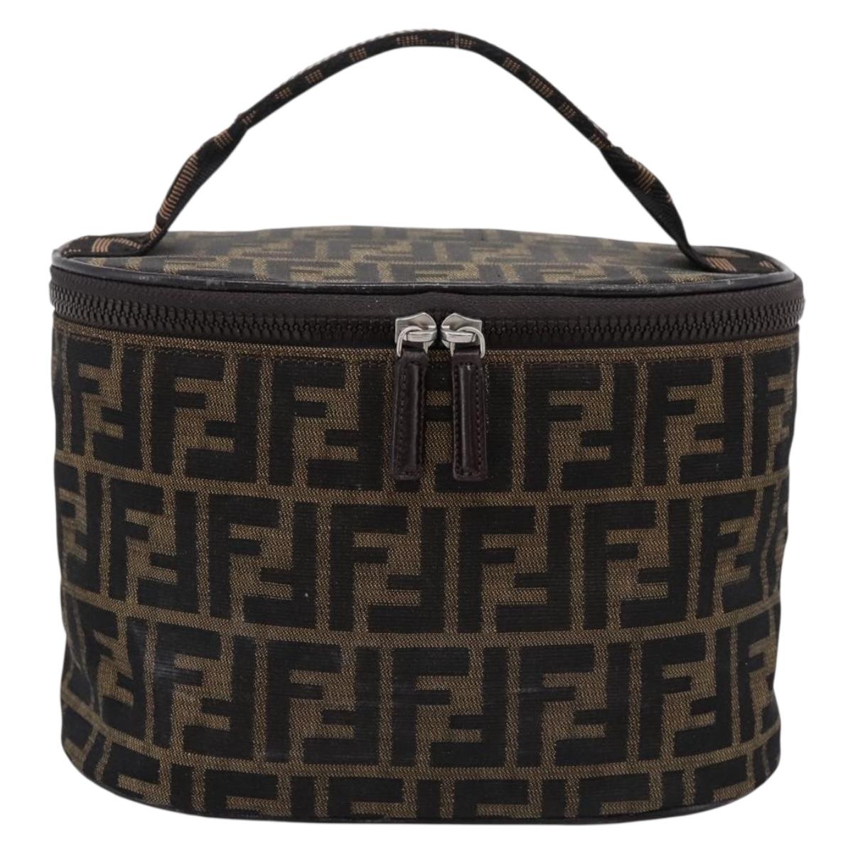 FENDI Zucca Canvas Vanity Hand Bag Brown Silver Auth ti3997