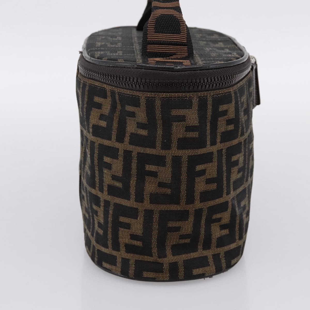 FENDI Zucca Canvas Vanity Hand Bag Brown Silver Auth ti3997