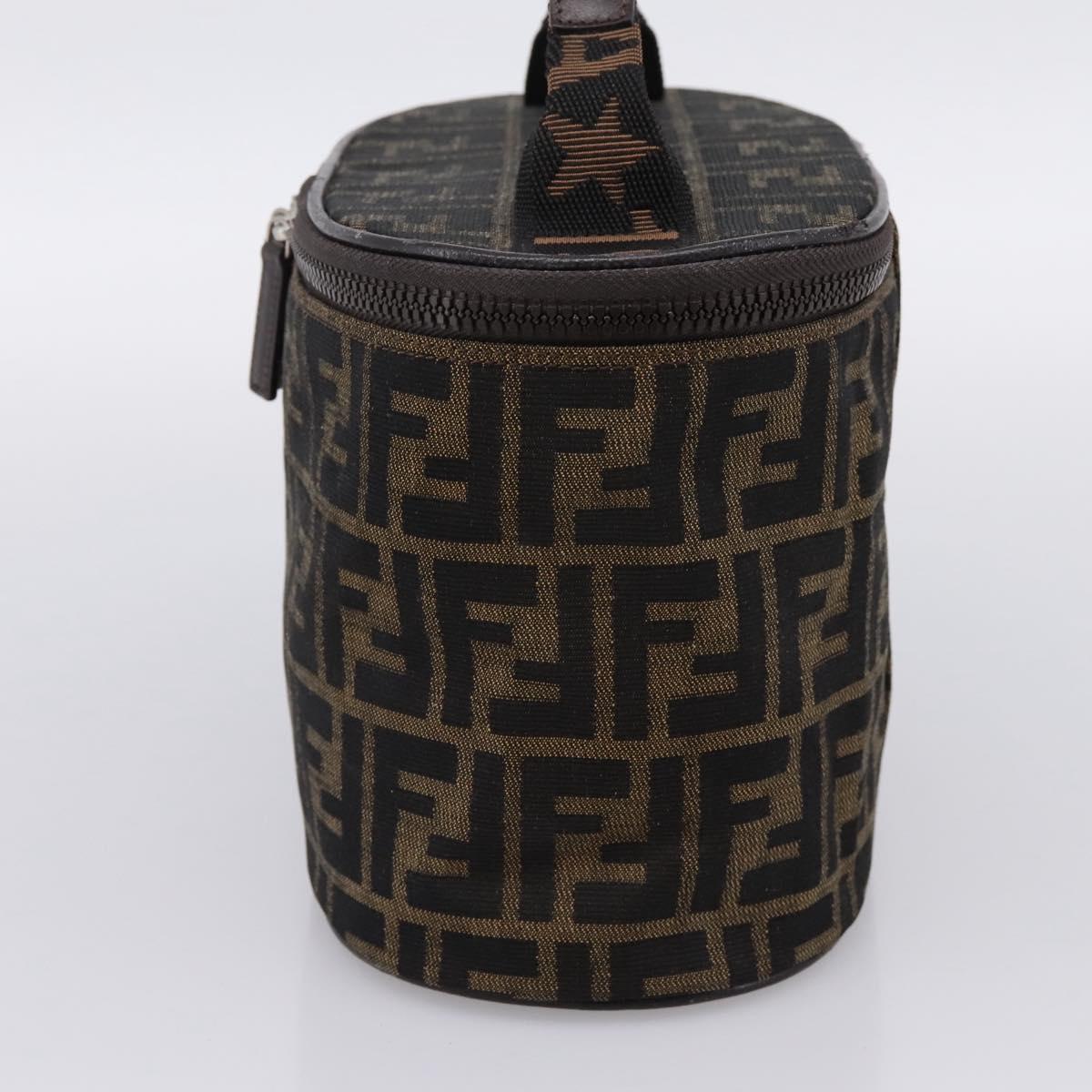 FENDI Zucca Canvas Vanity Hand Bag Brown Silver Auth ti3997