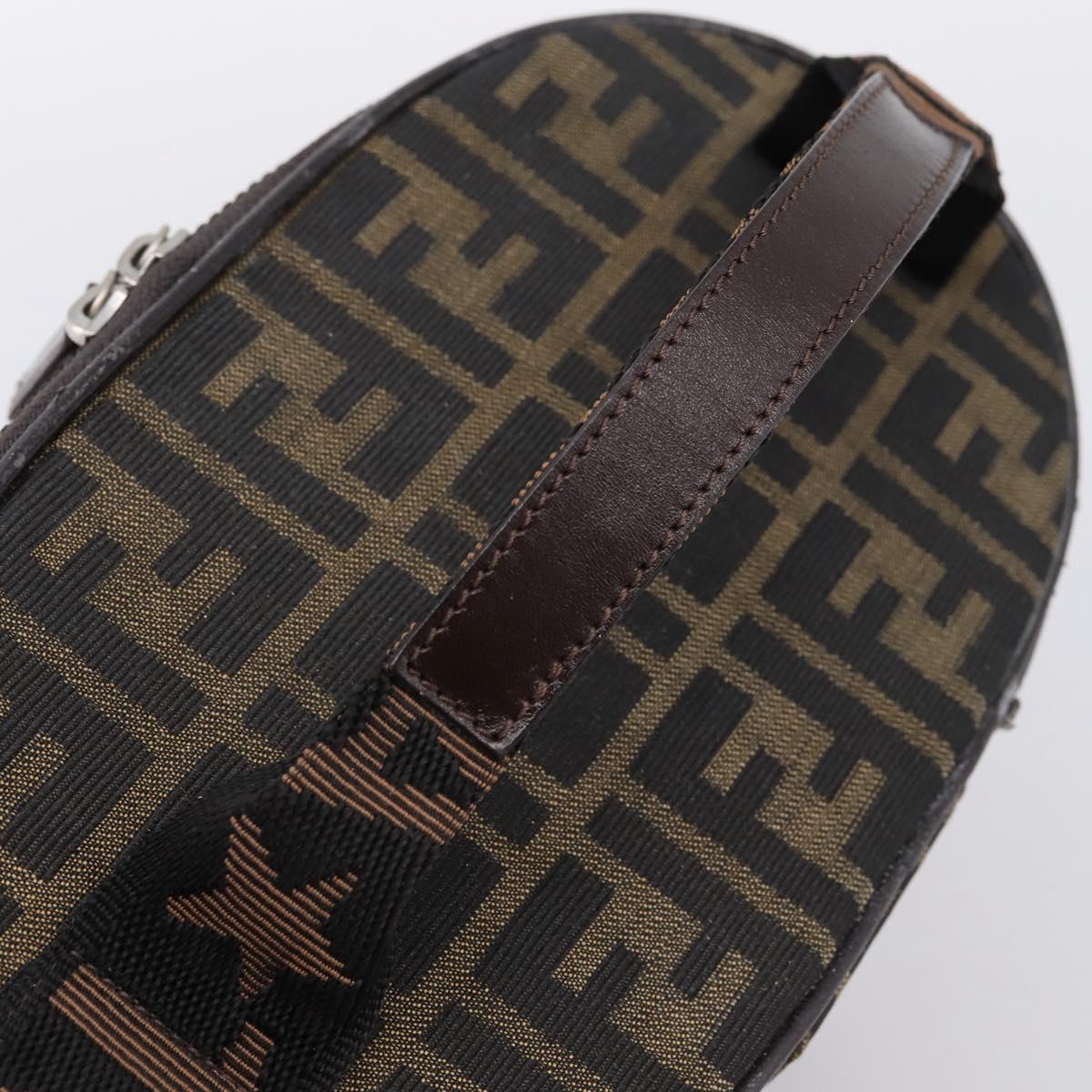 FENDI Zucca Canvas Vanity Hand Bag Brown Silver Auth ti3997
