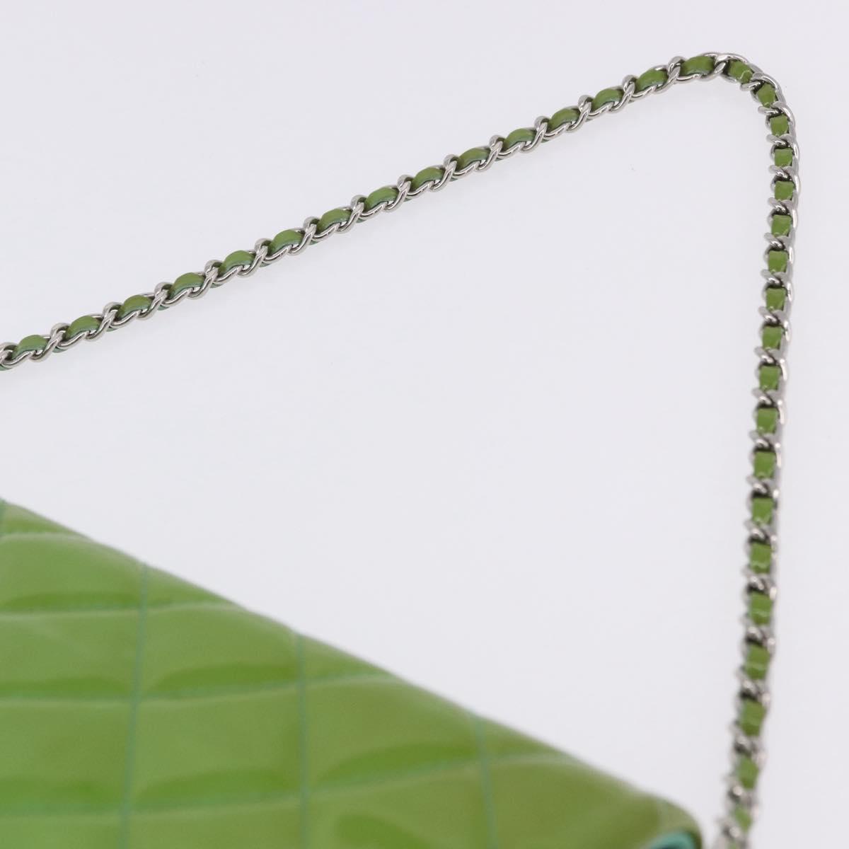 CHANEL Matelasse Shoulder Bag Patent Green Silver CC Auth ti3998A