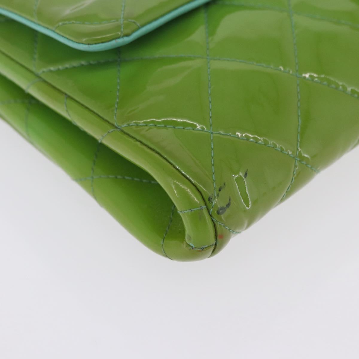CHANEL Matelasse Shoulder Bag Patent Green Silver CC Auth ti3998A