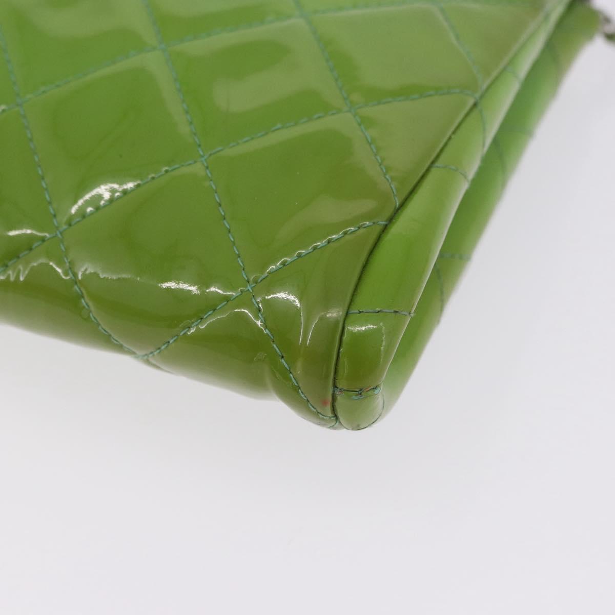CHANEL Matelasse Shoulder Bag Patent Green Silver CC Auth ti3998A