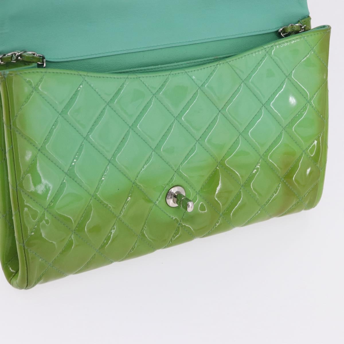 CHANEL Matelasse Shoulder Bag Patent Green Silver CC Auth ti3998A