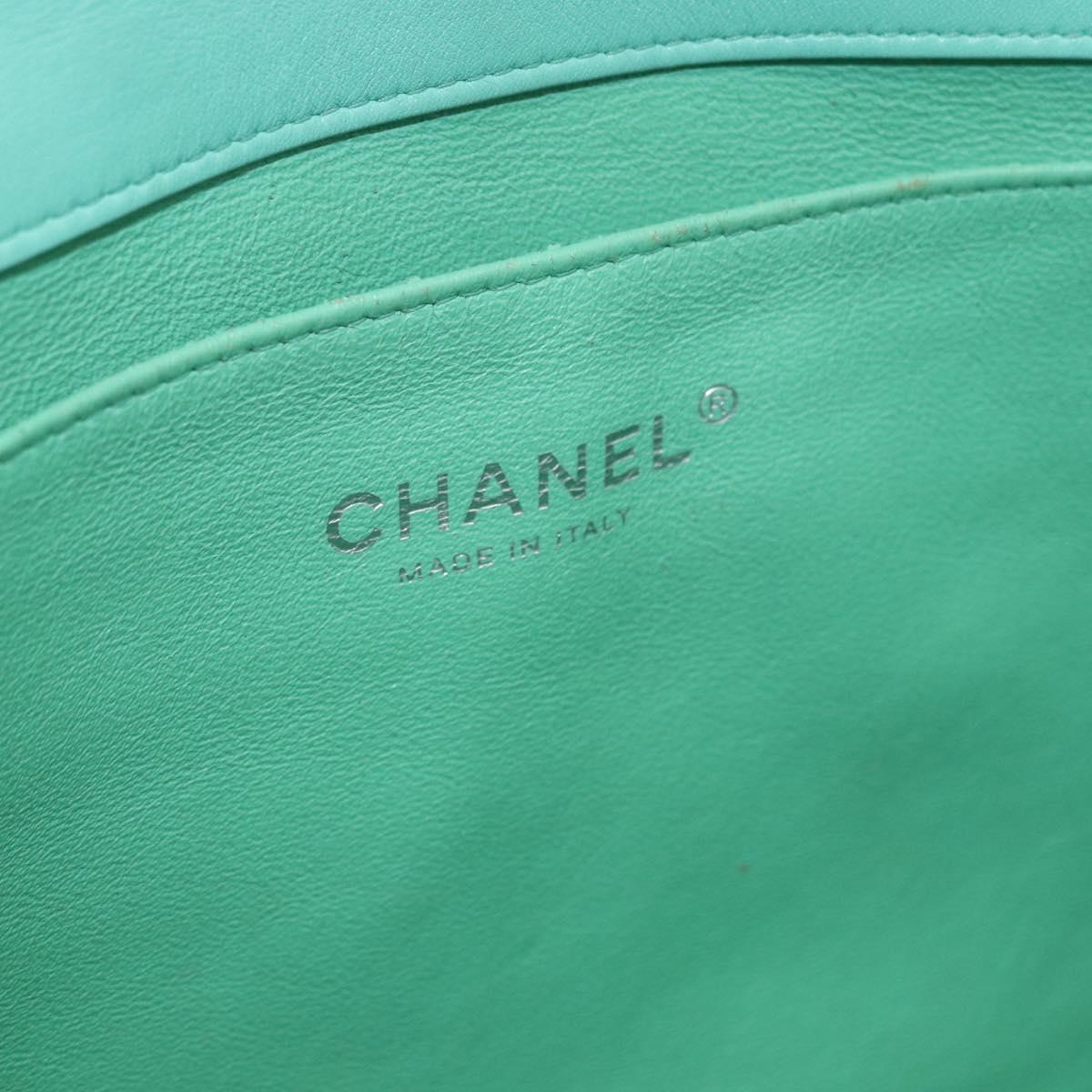 CHANEL Matelasse Shoulder Bag Patent Green Silver CC Auth ti3998A