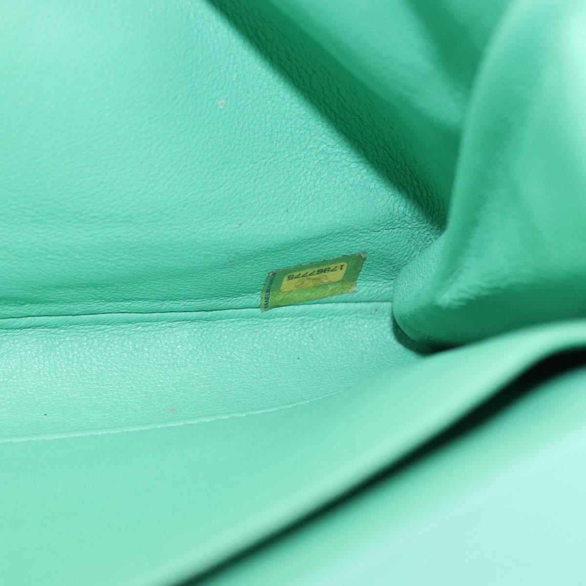 CHANEL Matelasse Shoulder Bag Patent Green Silver CC Auth ti3998A