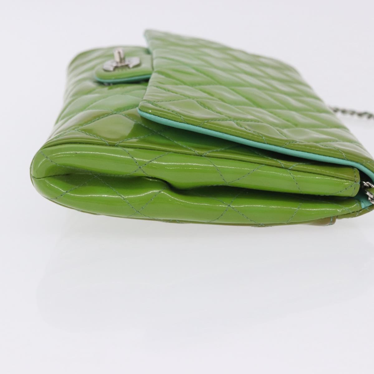 CHANEL Matelasse Shoulder Bag Patent Green Silver CC Auth ti3998A