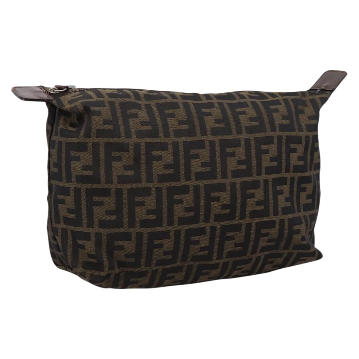 FENDI Zucca Canvas Pouch Brown Silver Auth ti4000