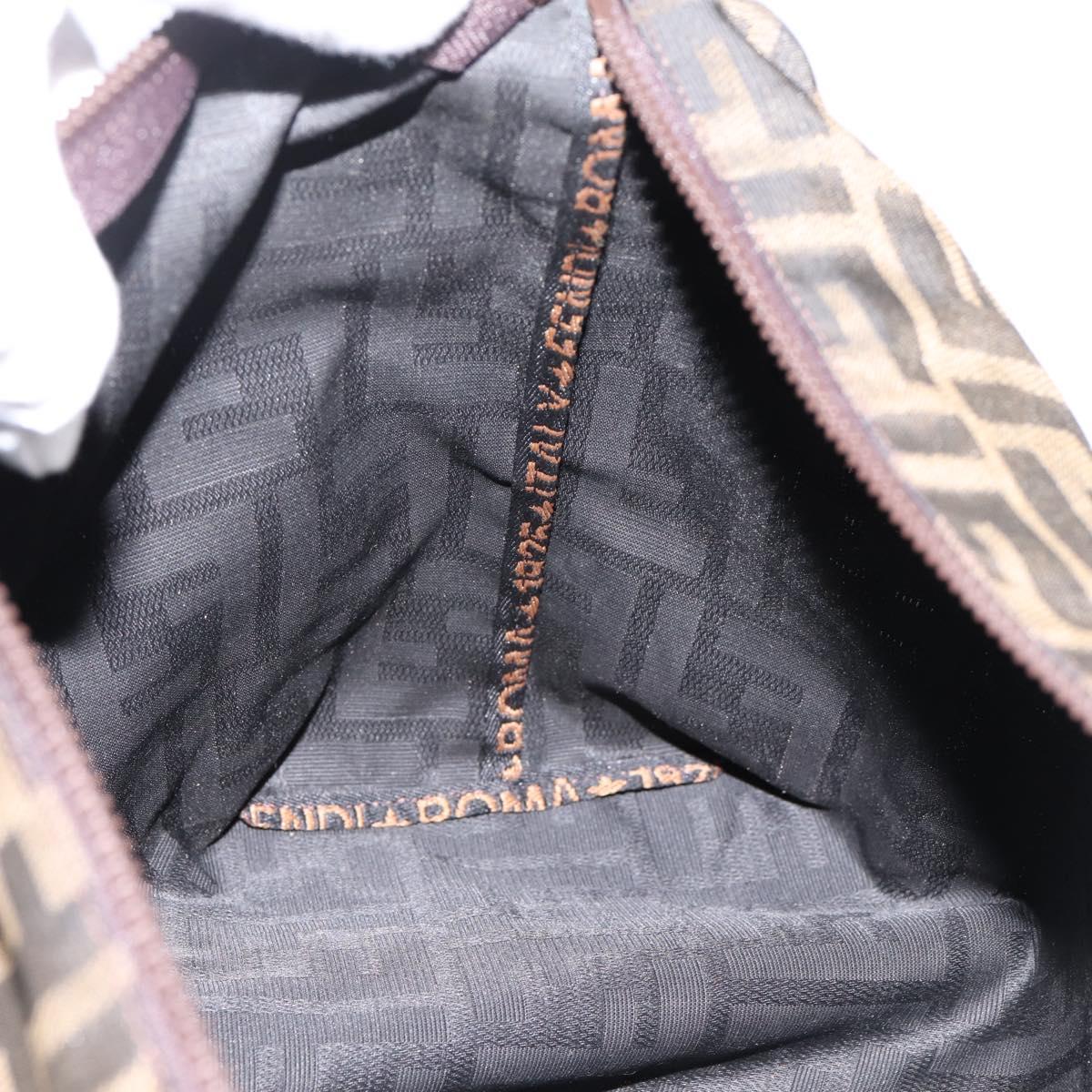FENDI Zucca Canvas Pouch Brown Silver Auth ti4000