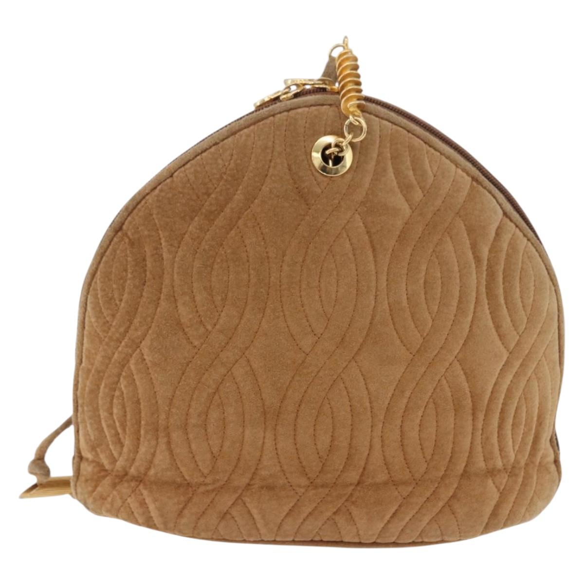 FENDI Macaroni Shoulder Bag Suede Brown Gold Tone Auth ti4003